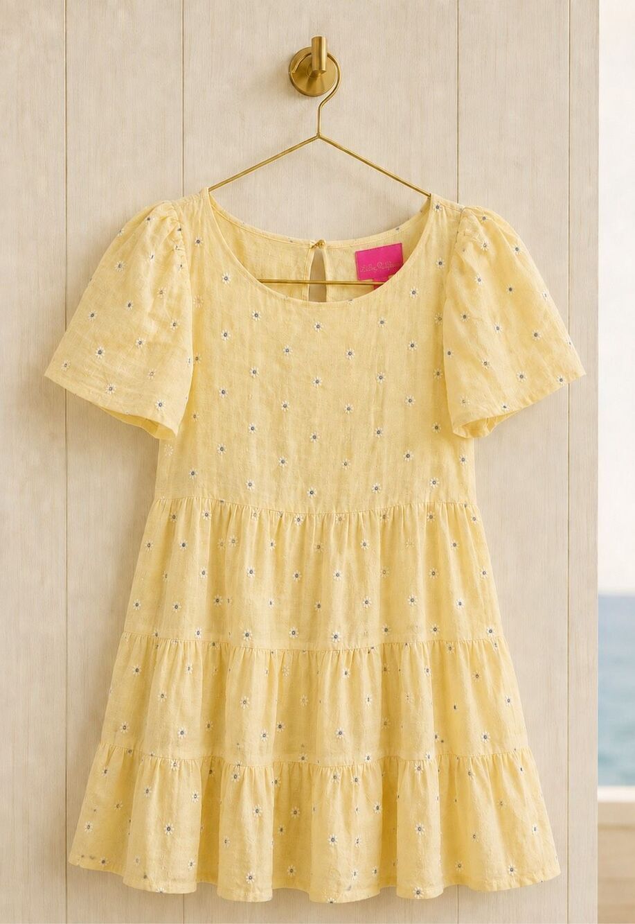 NWT Lilly Pulitzer Yellow Embroidered Tiered Mini Dress Jocelyn Linen Dress, Sma - Picture 1 of 11